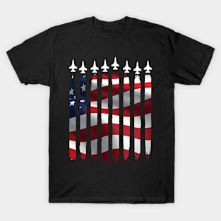 Fighter Jet Airplane USA Flag 4th Of July Patriotic T-Shirt